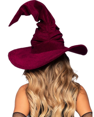 Burgundy Velvet Ruched Witch Hat