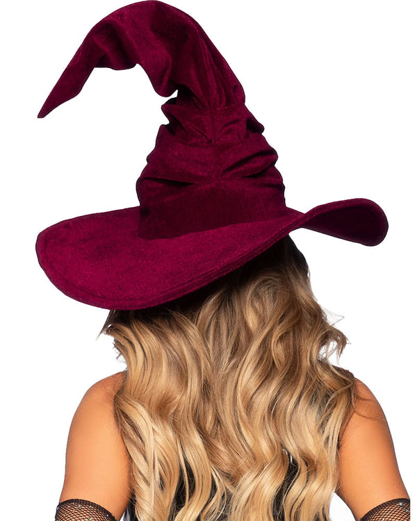 Burgundy Velvet Ruched Witch Hat