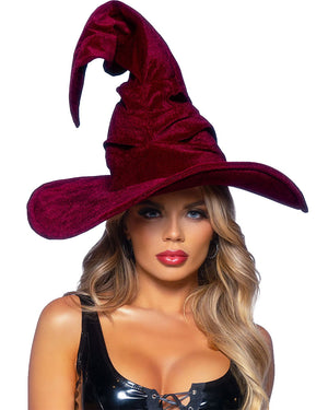 Burgundy Velvet Ruched Witch Hat