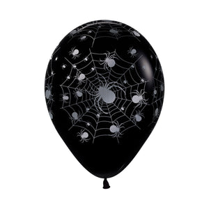 Sempertex 30cm METALink Silver Spiders Fashion Black Latex Balloons 12PK Pack of 12