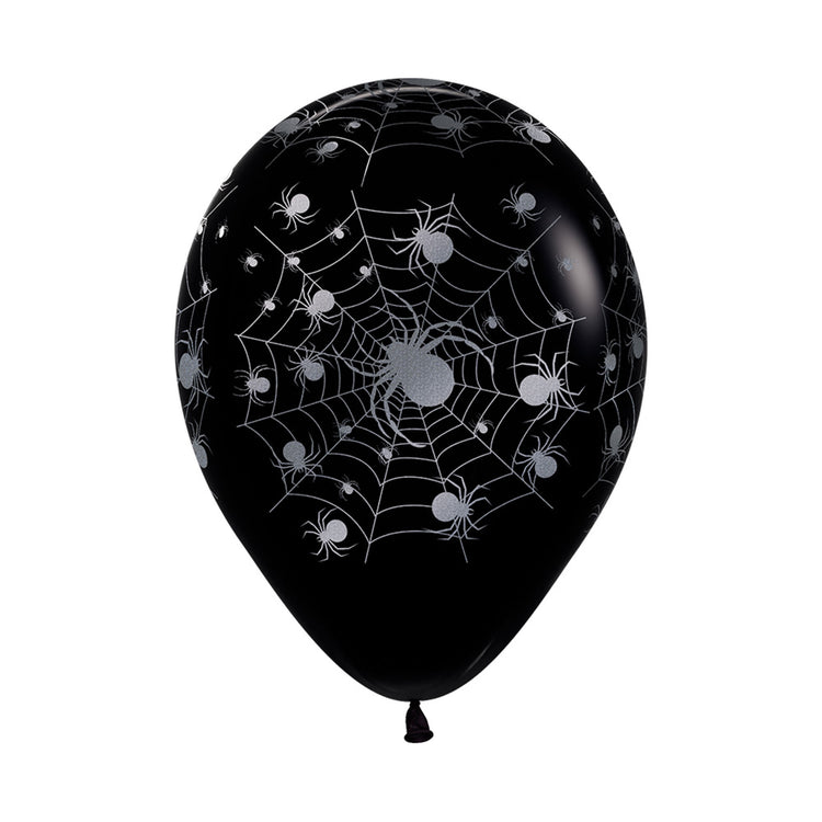 Sempertex 30cm METALink Silver Spiders Fashion Black Latex Balloons 12PK Pack of 12
