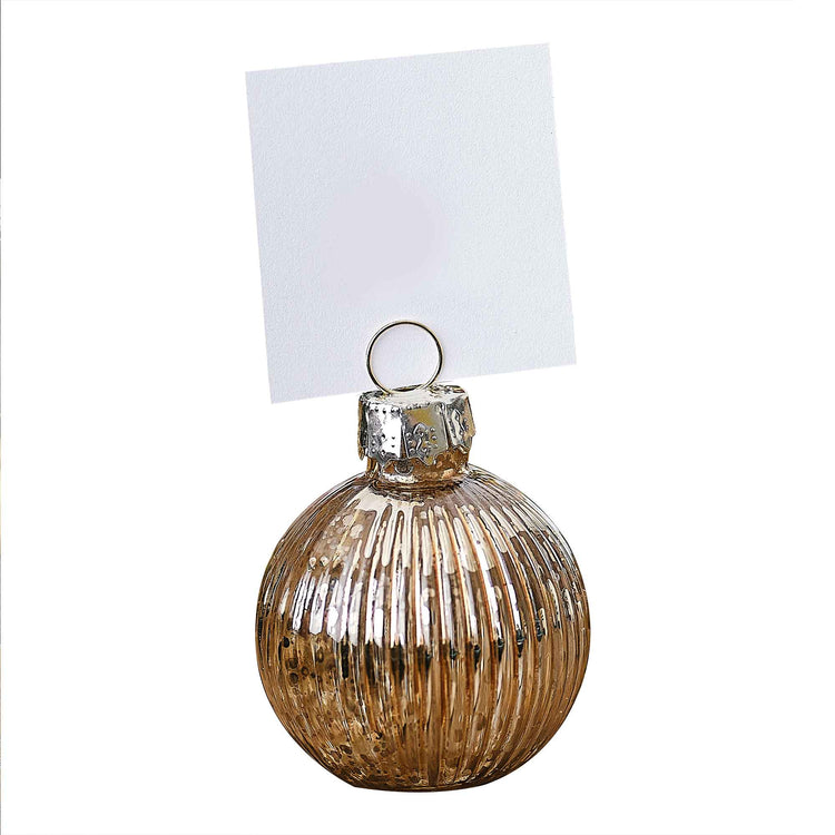Christmas Velvet Luxe Gold Ribbed Glass Bauble Table Place Card Holders Pack of 4