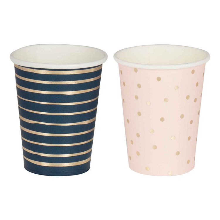 Gender Reveal Gold Foiled Pink And Navy Mixed Cups Pack of 8