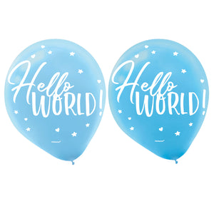 Oh Baby Boy 30cm Assorted Hello World Latex Balloons Pack of 15