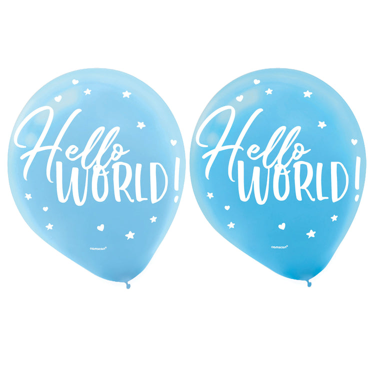 Oh Baby Boy 30cm Assorted Hello World Latex Balloons Pack of 15
