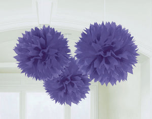 Fluffy Tissue Decorations - Purple Pack of 3