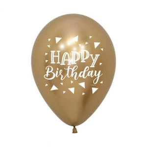 Sempertex 30cm Happy Birthday Triangles Metallic Reflex Gold Latex Balloons, 12PK Pack of 12
