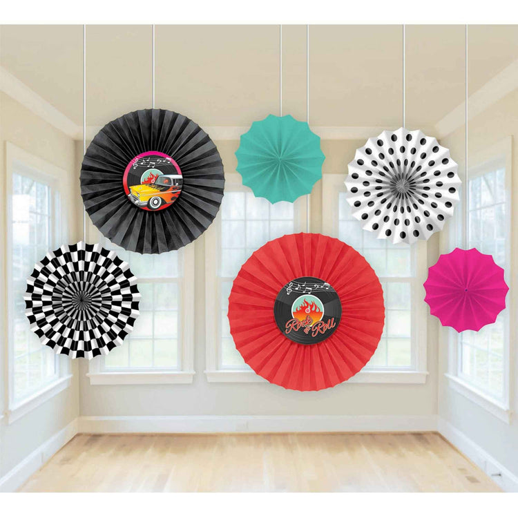 50s Paper Printed Fans Pack of 6