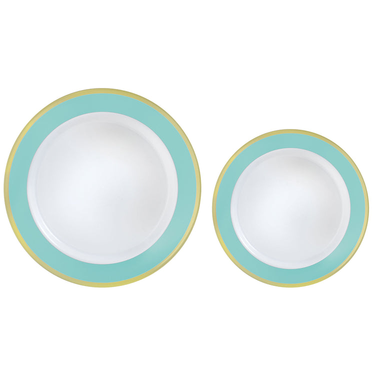 Premium Plastic Plates Hot Stamped with Robins Egg Blue Border Pack of 20