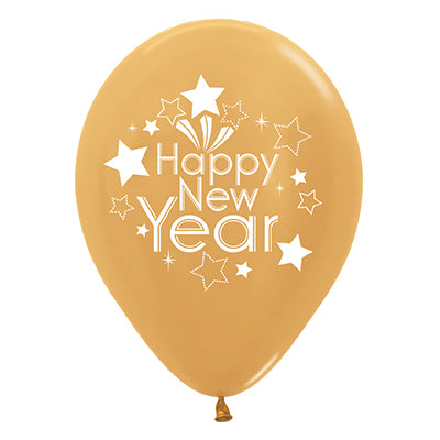 Sempertex 30cm Happy New Year Metallic Gold Latex Balloons, 6PK Pack of 6