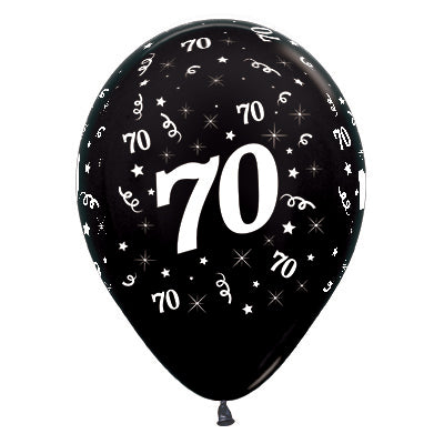 Sempertex 30cm Age 70 Metallic Black Latex Balloons Pack of 25