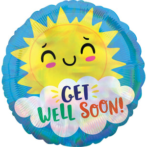 45cm Standard Holographic Iridescent Get Well Soon Happy Sun Balloon