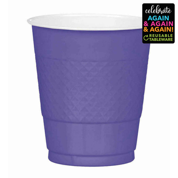 Premium Plastic Cups 355ml 20 Pack - New Purple Pack of 20