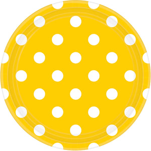 Dots 17cm Round Paper Plates Yellow Sunshine Pack of 8