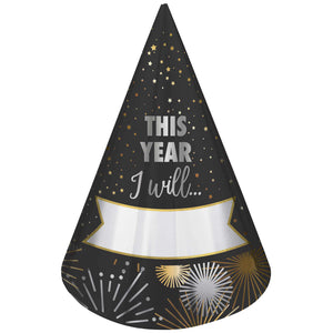 New Years Eve Resolution Fill In Cone Hats - This Year I will Pack of 8