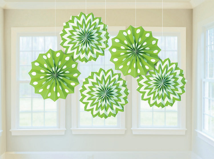 Kiwi Green Hanging Printed Fan Decorations Pack of 5