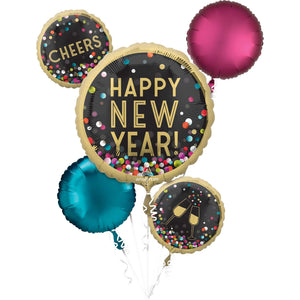Happy New Year Colourful Confetti Balloon Bouquet Pack of 5