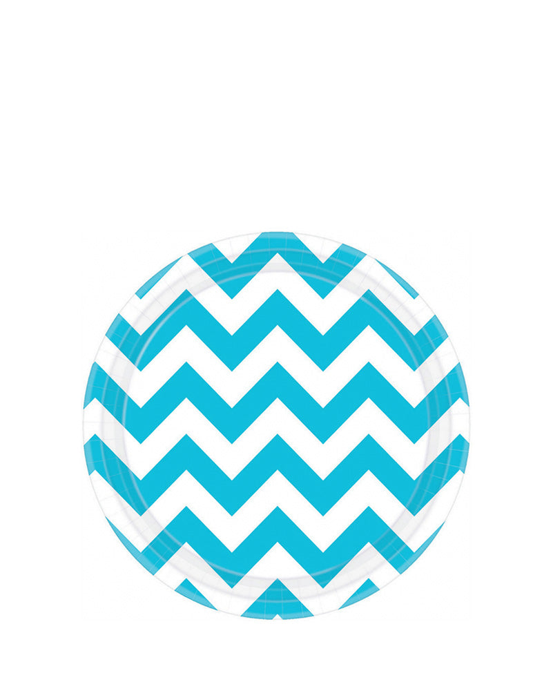 Caribbean Blue Chevron 17cm Round Paper Plates Pack of 8