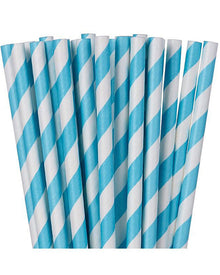 Caribbean Blue Striped Paper Straws Pack of 24