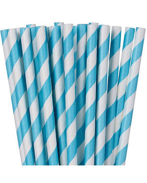 Caribbean Blue Striped Paper Straws Pack of 24