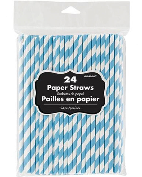Caribbean Blue Striped Paper Straws Pack of 24
