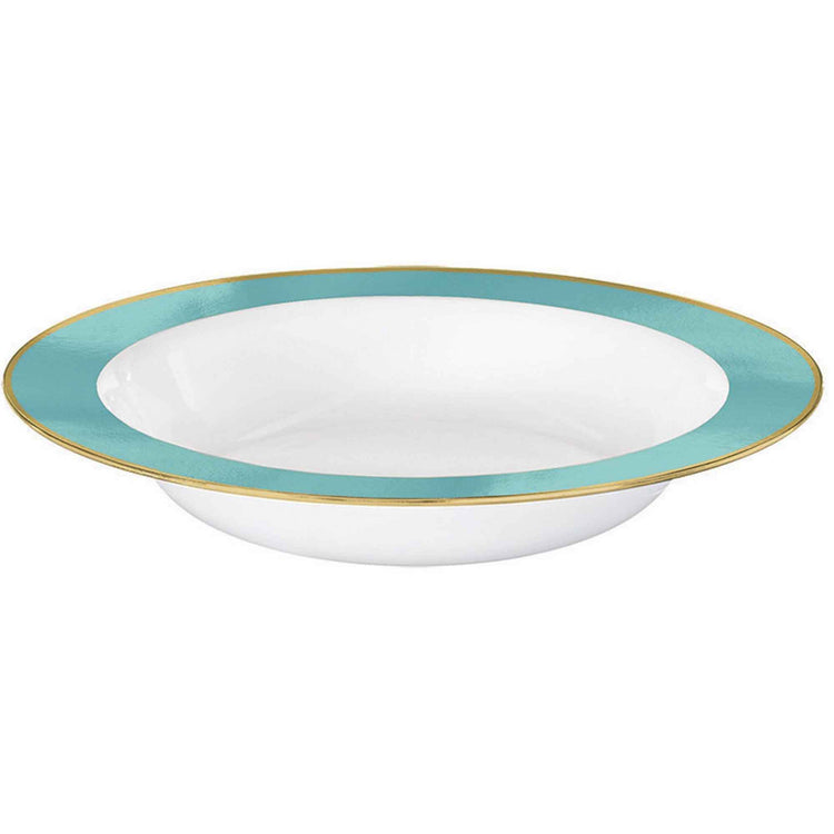 Premium Plastic Bowls 354ml White with Robins Egg Blue Border Pack of 10