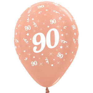Sempertex 30cm Age 90 Metallic Rose Gold Latex Balloons 25Pk