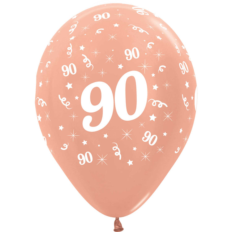Sempertex 30cm Age 90 Metallic Rose Gold Latex Balloons 25Pk