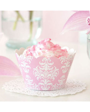 Pink Damask Cupcake Wrapper Pack of 12
