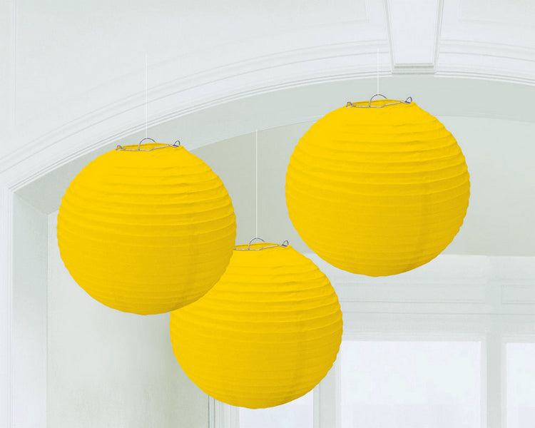 Sunshine Yellow Round Paper Lanterns Pack of 3