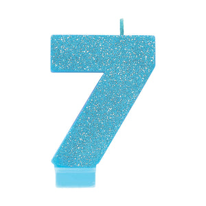 Candle Numeral Glitter Blue #7