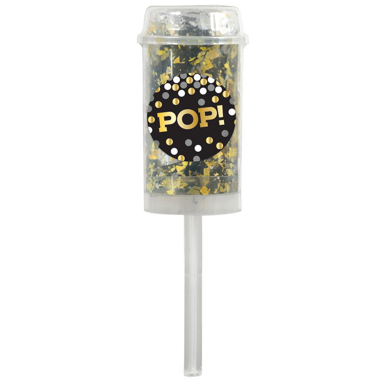 Confetti Tubes Push-Up Confetti POP! Poppers Black, Silver & Gold Foil Pack of 2