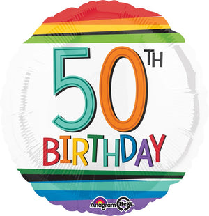 45cm Standard HX Rainbow Birthday 50 Balloon