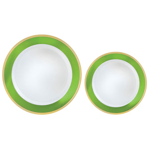 Premium Plastic Plates Hot Stamped with Kiwi Green Border Pack of 20