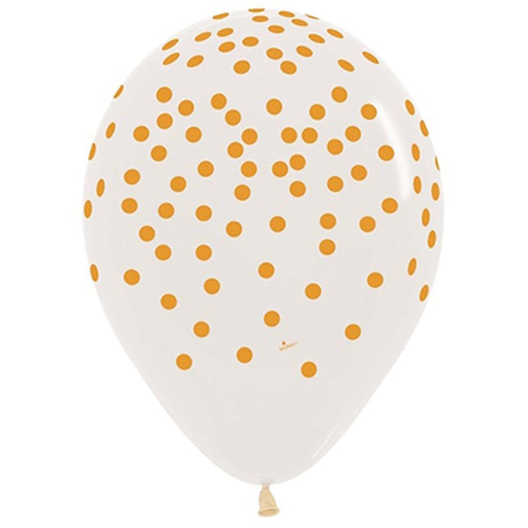 Gold Confetti on White Sempertex 30cm Latex Balloon Pack of 12