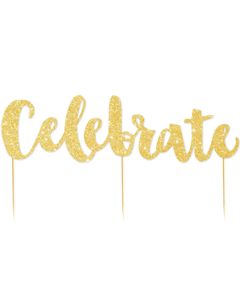 Christmas Gold Glitter Celebrate Cake Topper