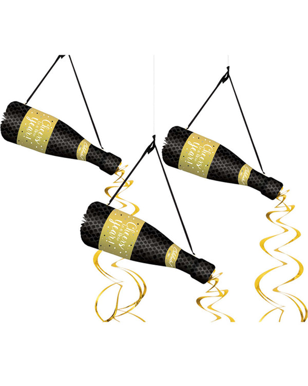 Cheers to a New Year Honeycomb Bottles Hanging Decorations Pack of 3