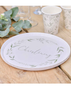 Christening White & Green Christening Paper Plates
