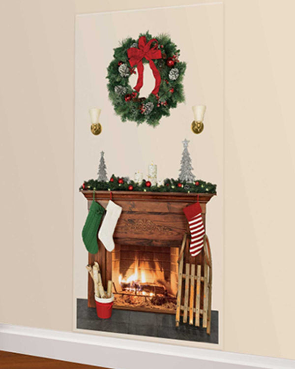 Christmas Fireplace Scene Setters Add On Wall Decoration