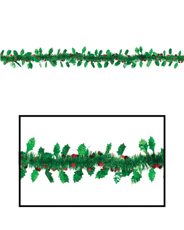 Christmas Holly and Berries Foil Garland Decoration 2.7m