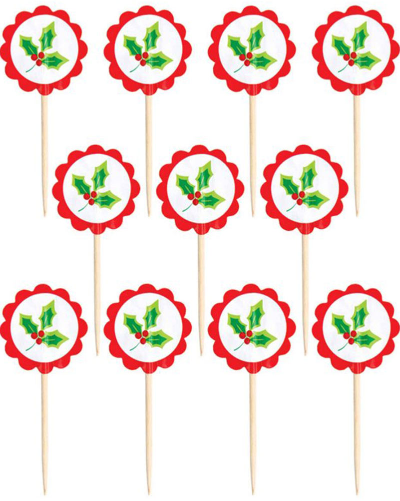 Christmas Holly Party Picks Pack of 36