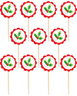 Christmas Holly Party Picks Pack of 36