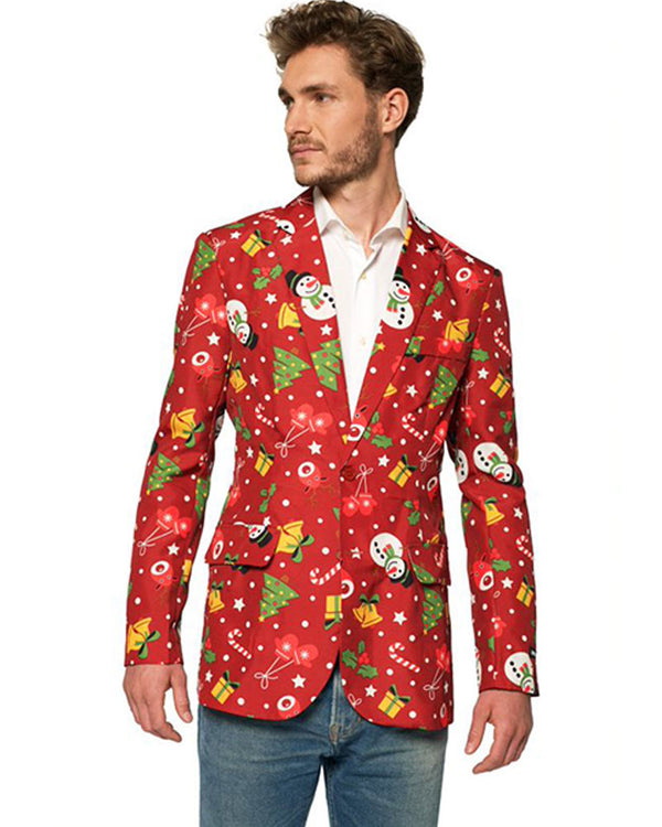Light Up Red Christmas Icons Mens Suitmeister Jacket