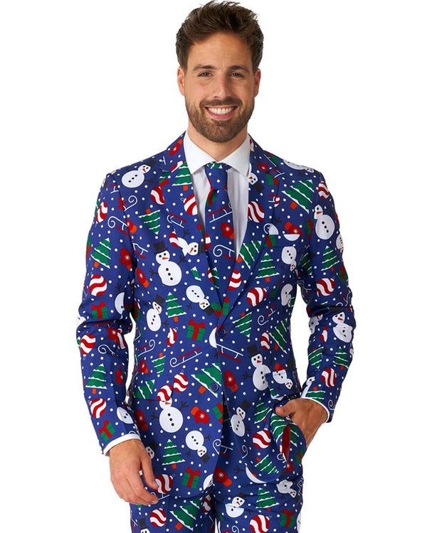 Christmas Snowman Blue Mens Suitmeister