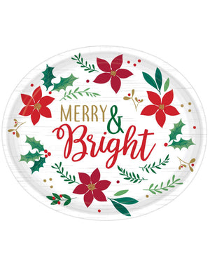 Christmas Wishes Merry and Bright Oval Paper Plates Pack of 8