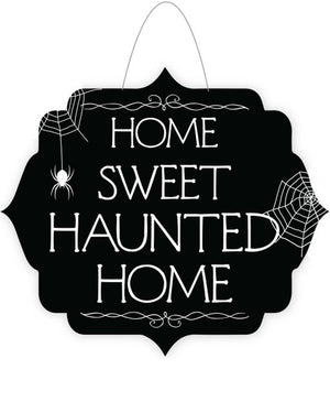 Classic Black and White Home Sweet Haunted Home Hanging Door Sign