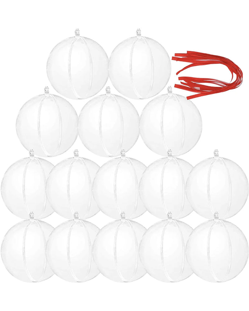 Clear Plastic Fillable Christmas Ball Ornaments Pack of 15
