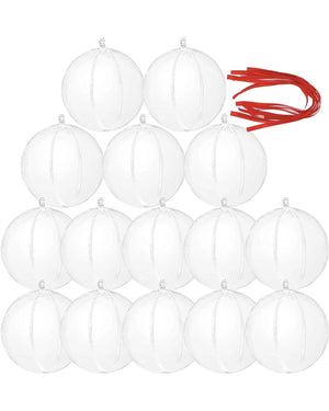 Clear Plastic Fillable Christmas Ball Ornaments Pack of 15