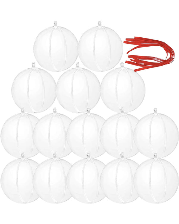 Clear Plastic Fillable Christmas Ball Ornaments Pack of 15