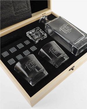 Super Dad Personalised Engraved Wooden Box Decanter Scotch Glasses and Stones Set